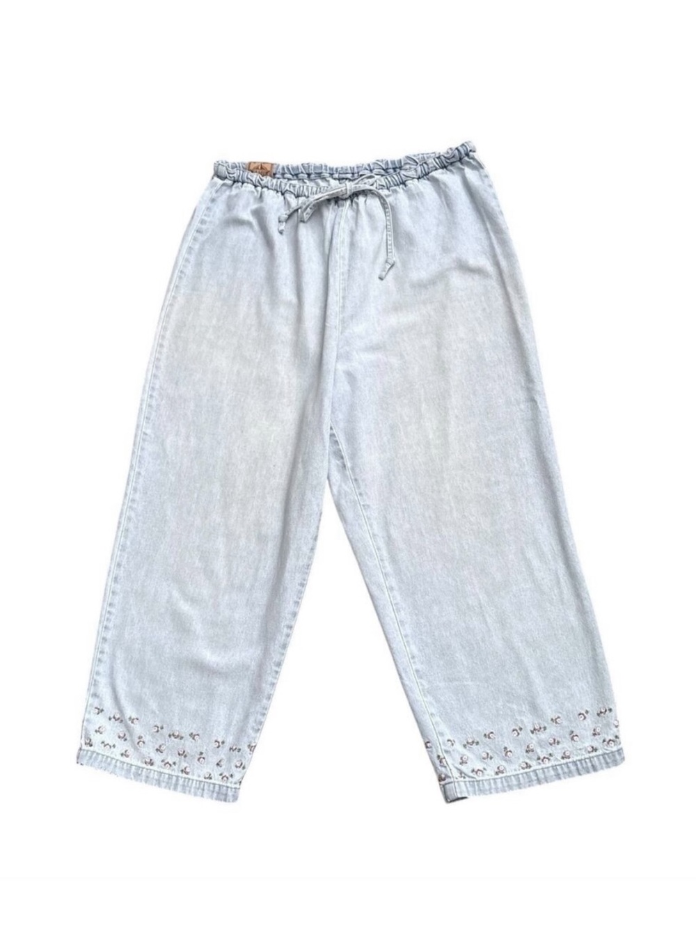 AMI Vintage Y2K Crop Jeans Womens XL Pull On Embroidered Light Wash Blue